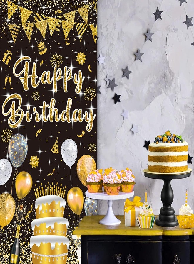 GYA 3x6ft Black Gold Birthday Door Banner Glitter Sequin Happy Birthday Background Cake Balloons Gifts Backdrops Girl Boy Men Women Bday Celebration Party Decor - Image 4